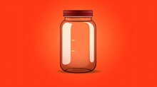  A Glass Jar With A Red Lid On An Orange Background With A Red Cap On The Top Of The Jar And A Red Lid On The Bottom Of The Jar.  Generative Ai