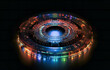 circular technology background with colorful LEDs