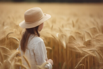 Wall Mural - Farmer girl in a wheat field. Generative AI