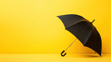 Black Umbrella On Yellow Background (Generative AI)