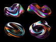 Bold holographic liquid metal shapes set isolated. Iridescent wavy melted substance. Ai generated