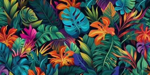 Poster - Tropical pattern background. Illustration AI Generative.