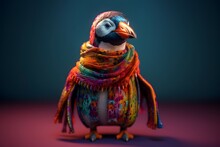 Colorful 3D Penguin Wearing Scarf , .highly Detailed,   Cinematic Shot   Photo Taken By Sony   Incredibly Detailed, Sharpen Details   Highly Realistic   Professional Photography Lighting   Lightroom