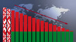 Belarus flag on bar chart concept with decreasing values, concept of economic crisis, politics conflicts, war concept with flag
