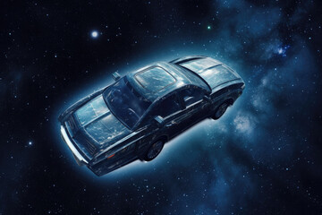 Wall Mural - futuristic retro car on galaxy and nebula background. vehicle in space for futuristic travel. creati