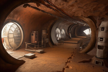 Wall Mural - mars colonization, space planet colony underground for protection from radiation. research base in c