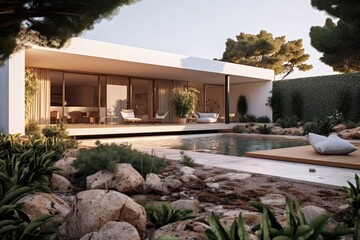 Wall Mural - Illustration of a modern house - Mediterranean  - Created with Generative ai