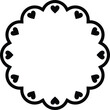 Scalloped frame circle with hearts. Scalloped edge round shape. Simple label sticker form . Vector illustration