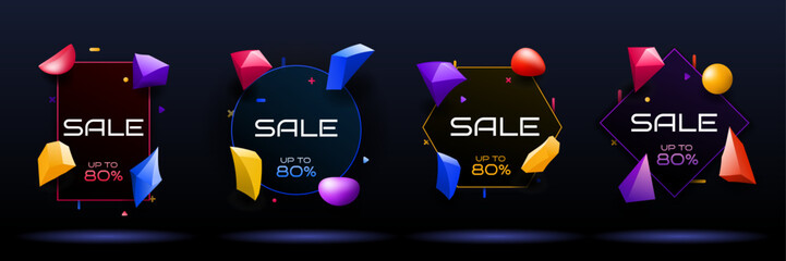 Wall Mural - vector illustrations. sale banner. dynamic abstract colorful backgrounds set. gradient 3d geometric 