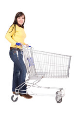 Poster - attractive brunette woman with shopping cart