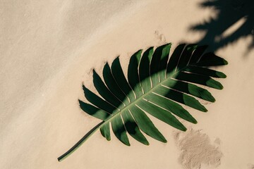 Sticker - palm leaf shadow on sand. Generative AI