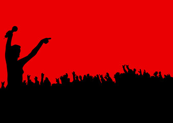 Canvas Print - female leading the crowd at a rock concert on a red background