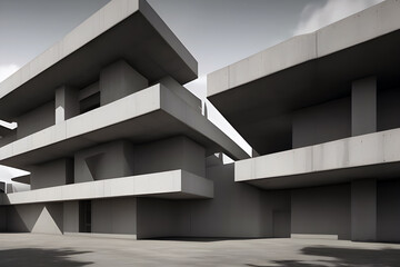 illustration of a modern concrete minimalist brutalist building with an angular geometric facade. generative ai