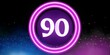 © Josenilton - Number 90. Banner with the number ninety on a black background and blue and purple details with a circle purple in the middle