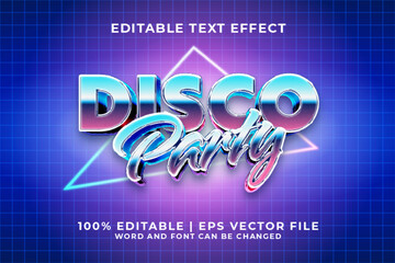 disco party 3d editable text effect retro 80s style premium vector