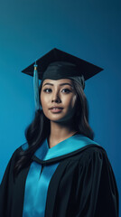 Portrait of young woman wearing a graduation cap. Study, education, graduate concept created with generative AI technology