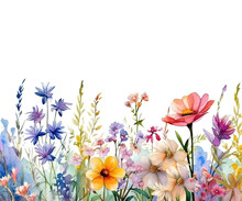 Watercolor Flower Border. Illustration AI Generative.