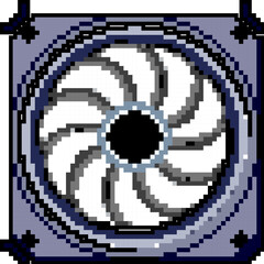 Sticker - processor cooling fan pc game pixel art retro vector. bit motherboard system, computer technology processor cooling fan pc. old vintage illustration