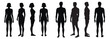 © arismint - Body full length silhouettes of a man and woman, front, side, 3-4 and back view, vector  illustration
