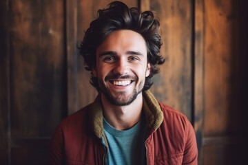 Smiling bearded attractive man looking at the camera. Generative AI