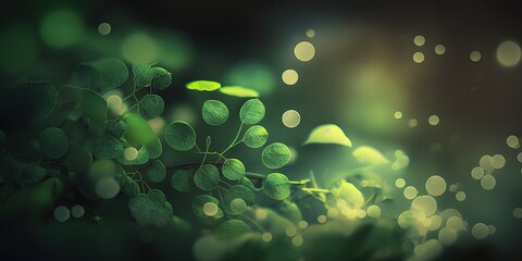 Sticker - Light bokeh effect of green foliage. Generative AI