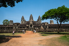 Classic View Of Angkor Wat Temple In Siem Reap, Cambodia