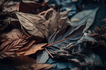 Wall Mural - shot of a dried-up leaf pile up close generative ai