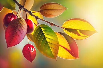 Wall Mural - radiant fall foliage against a cherry tree bathed in sunshine. generative ai