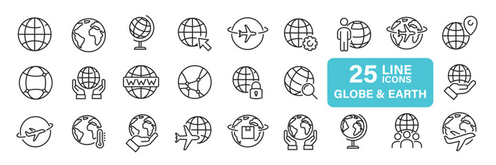 Wall Mural - globe and earth thin line icons. editable stroke. for website marketing design, logo, app, template,