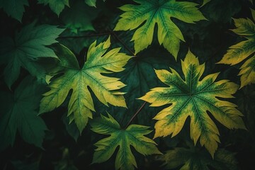 Wall Mural - textured green leaves of a shrub in autumn, natural green backdrop generative ai