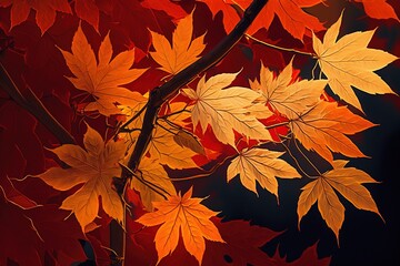 Wall Mural - red and orange maple leaves in the fall generative ai