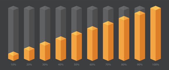 Wall Mural - bright yellow slim chart bars template, simple clear 10%-100% infograph set. info graphic flat desig
