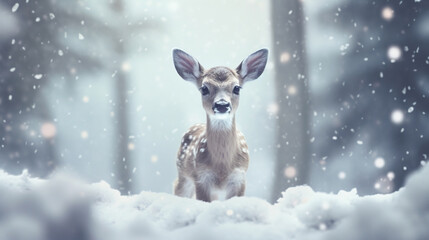 cute deer with snowfall