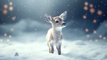 Cute Deer With Snowfall