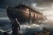 the Ark of Noah, a huge boat, salvation for the continuation of mankind, the chosen one, the way to paradise. God. Bible religion. History. Generative AI