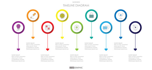 Wall Mural - project timeline schedule form charts planner diagram Infographic roadmap template for business. 9 step modern Timeline diagram calendar with presentation vector infographics.