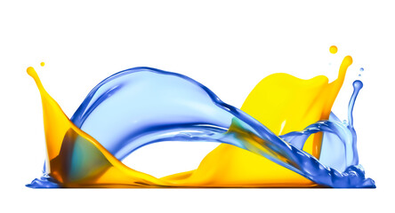 Transparent splash water wave.  Isolated blue, yellow,  happy  splashing wave for pool party or ocean beach travel. Web banner, backdrop, background png graphic. 