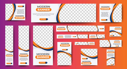Templates of Web Banners with place for images. Vertical, horizontal and square banner layouts. Multipurpose web banner ads. vector