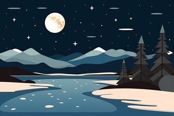 Canvas Print - serene night landscape with a flowing river and majestic mountains in the background Generative AI