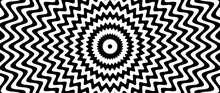 Radial Optical Illusion Background. Black And White Abstract Wave Lines Surface. Poster Design. Concentric Torsion Spiral Illusion Wallpaper. Vector Illustration