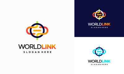 Wall Mural - World Link logo designs concept vector, world tech logo, Creative Network Concept Logo Design Template