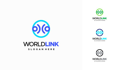Wall Mural - world link logo designs concept vector, world tech logo, creative network concept logo design templa