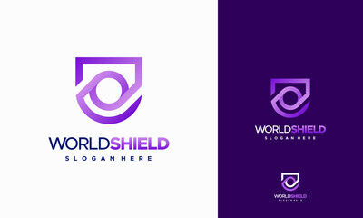 World Shield Protect Logo designs template concept, World Tech logo symbol