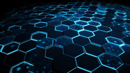 Abstract futuristic background with hexagons in blue light. Generative ai technology background