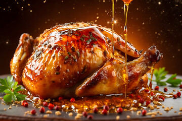 Wall Mural - roasted chicken on a plate with honey