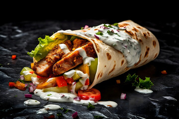 gyros shawarma kebab with sauce chicken/meat wrap