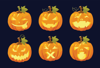 Canvas Print - set of halloween vector art of a pumping with face .different emotions