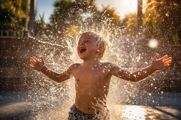 Child playing on the swimming pool water