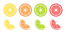Slices Of Lemon, Orange, Lime And Grapefruit Vector Flat Illustration. Stylized Flat Elements On White Background.