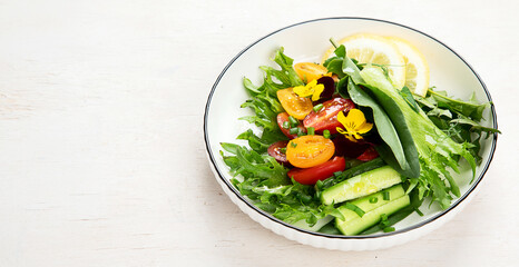 Wall Mural - Spring vegetable salad. Tasty healthy food. top view